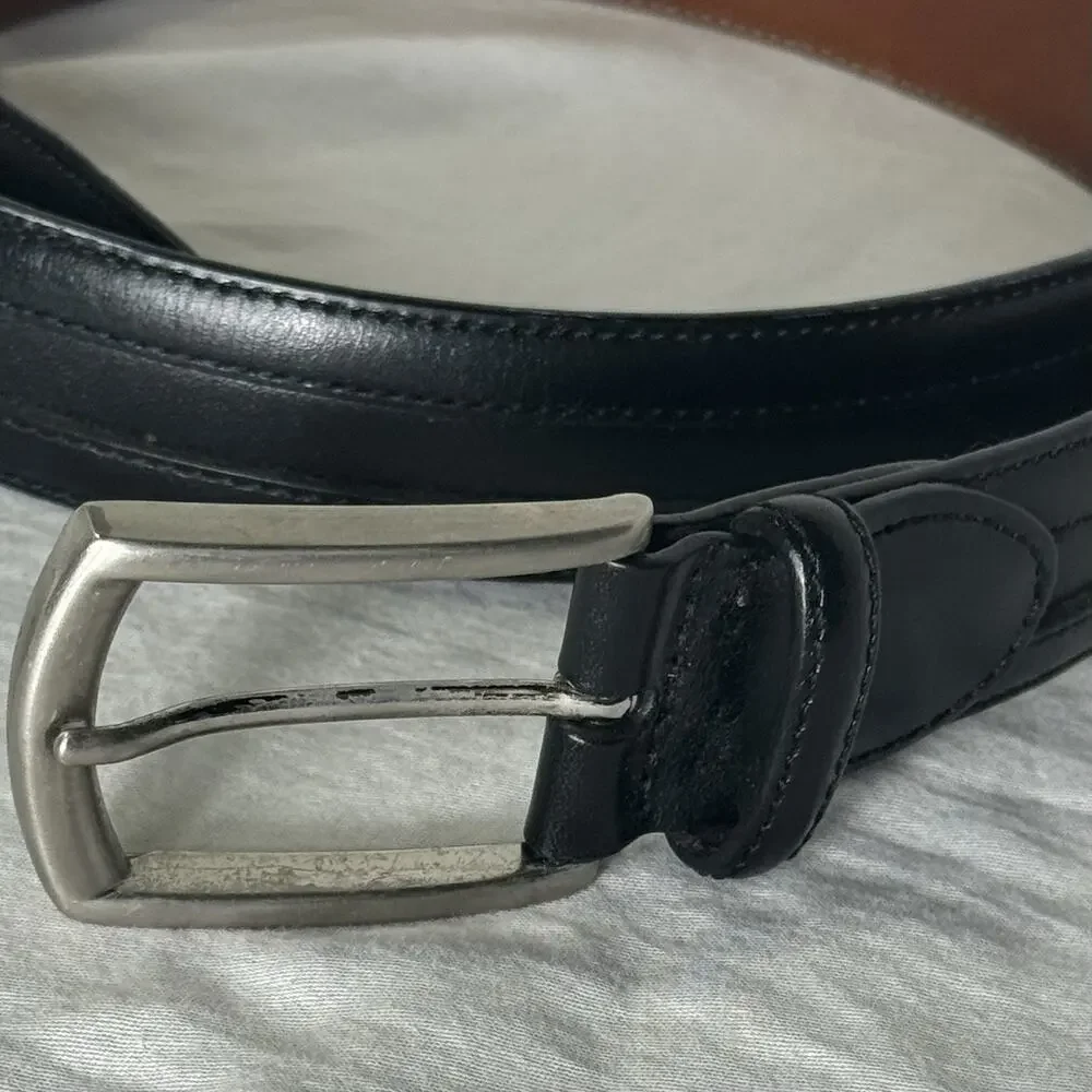 Johnston & Murphy Mens Black Leather Dress Belt SZ 36 Edge Raised Channel Stitch